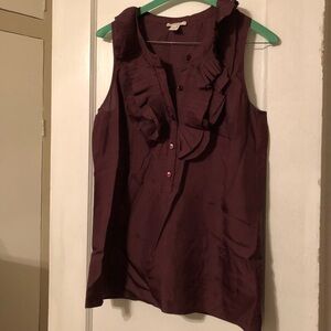 J Crew Wine Silk Ruffle Top Size 0 EUC